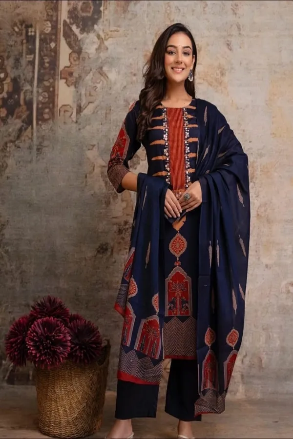 Floral_Embroidered_Pure_Cotton_Round_Neck_Kurta_Trouser_&_Dupatta_Set