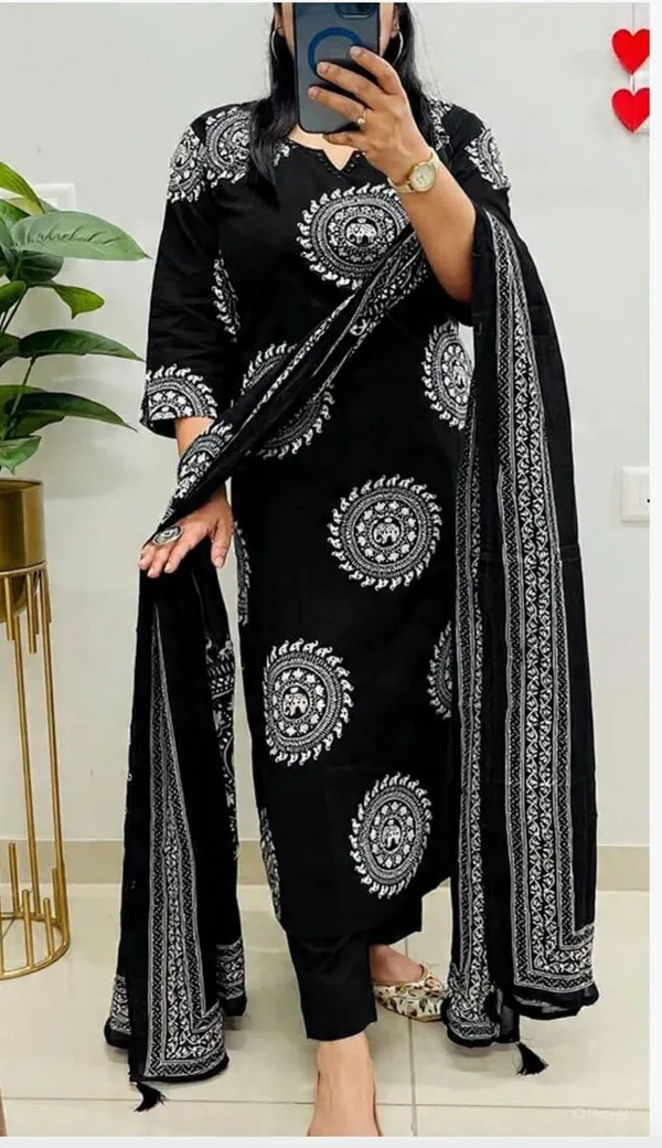 Floral_Printed_Pure_Cotton_Round_Neck_Kurta_Trouser_&_Dupatta_Set
