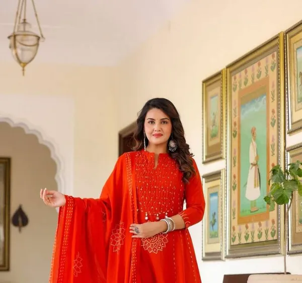 Floral_Embroidered_Pure_Cotton_Round_Neck_Kurta_Trouser_&_Dupatta_Set