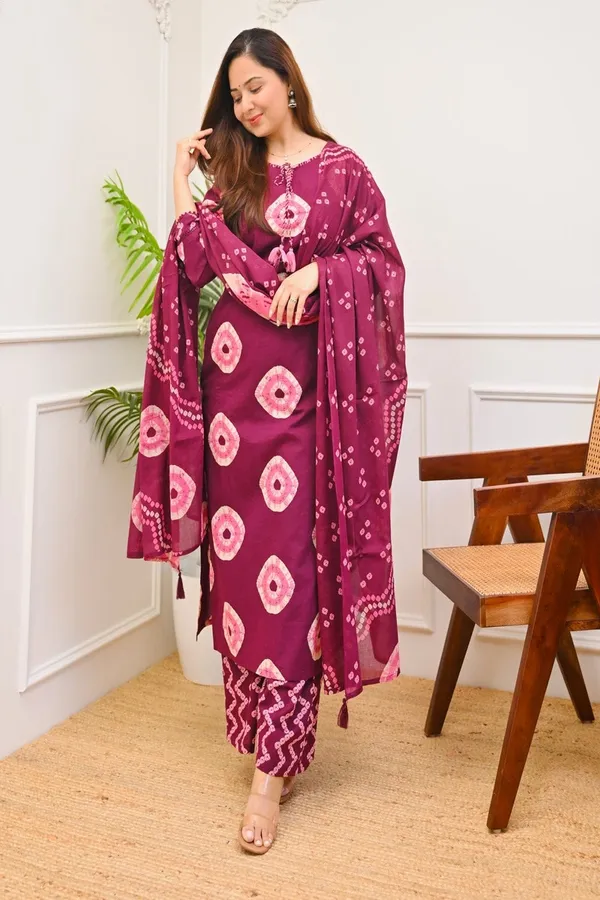 Floral_Printed_Pure_Cotton_Round_Neck_Kurta_Trouser_&_Dupatta_Set