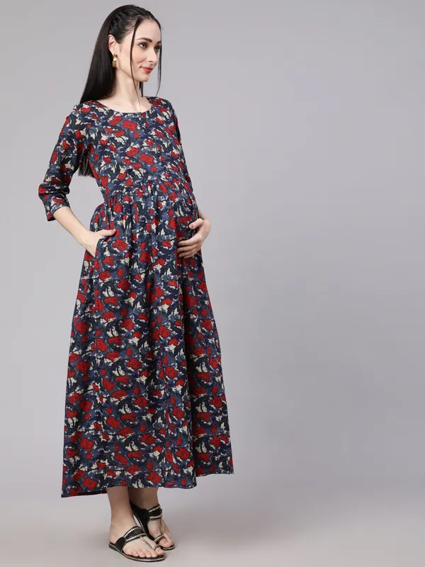 Multicolor_Pure_Cotton_Printed_Maternity_Dress_For_Women