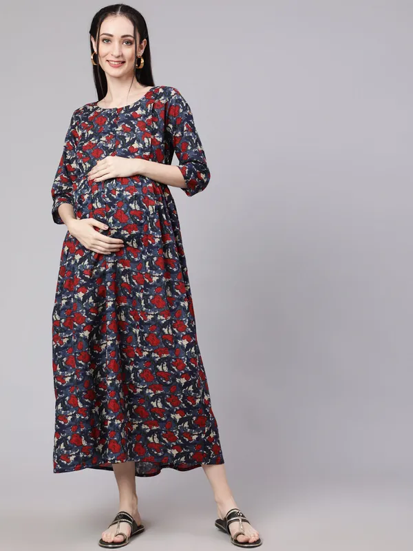 Multicolor_Pure_Cotton_Printed_Maternity_Dress_For_Women