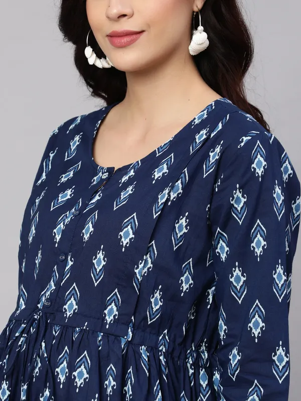 Blue_Pure_Cotton_Printed_Maternity_Dress_For_Women