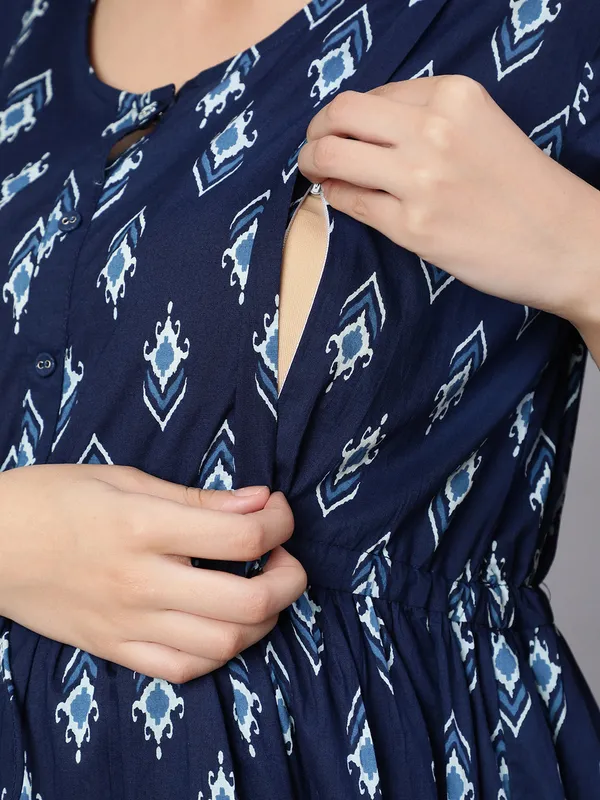 Blue_Pure_Cotton_Printed_Maternity_Dress_For_Women