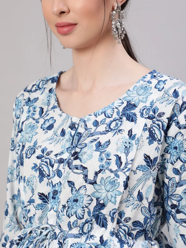 Off_White_Pure_Cotton_Printed_Maternity_Dress_For_Women