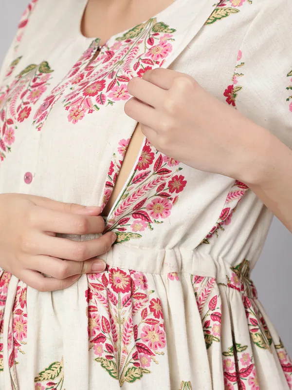 Off_White_Pure_Cotton_Printed_Maternity_Dress_For_Women