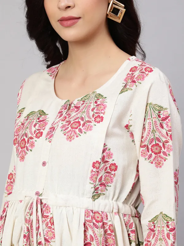 Off_White_Pure_Cotton_Printed_Maternity_Dress_For_Women