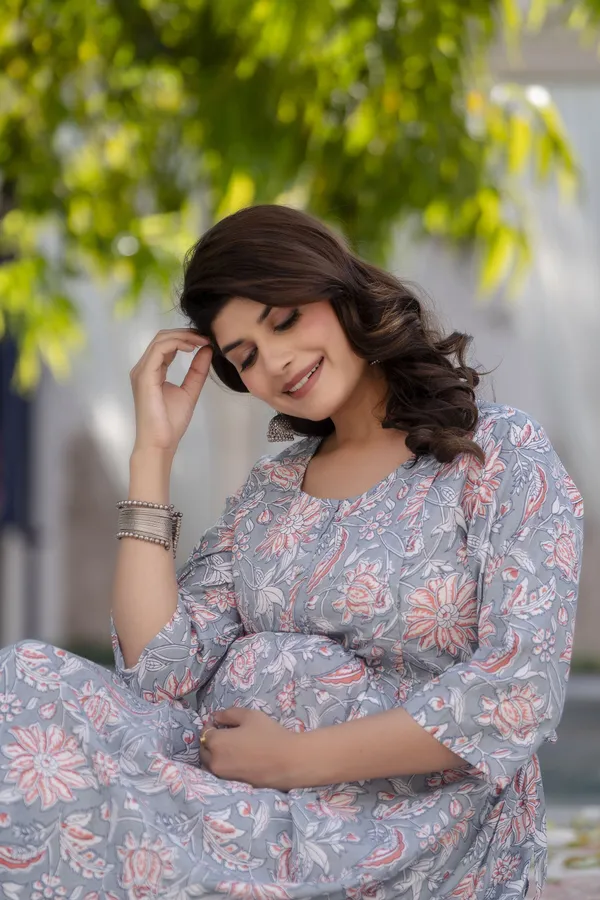 Grey_Pure_Cotton_Printed_Maternity_Dress_For_Women