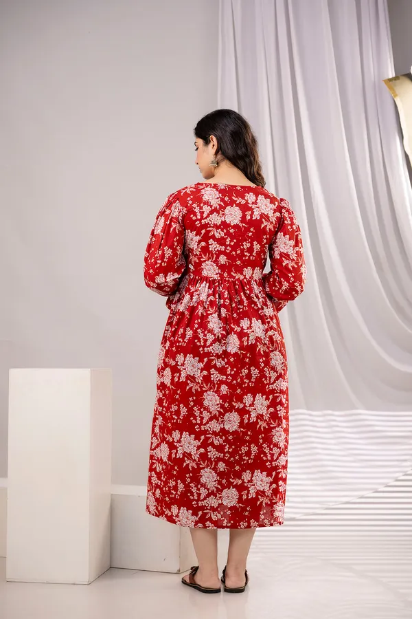 Red_Pure_Cotton_Printed_Maternity_Dress_For_Women