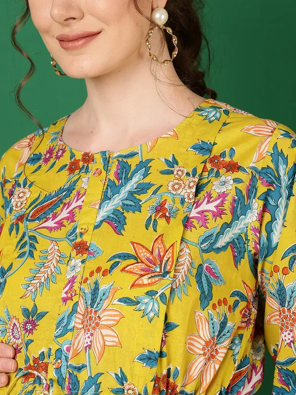 Yellow_Pure_Cotton_Printed_Maternity_Dress_For_Women