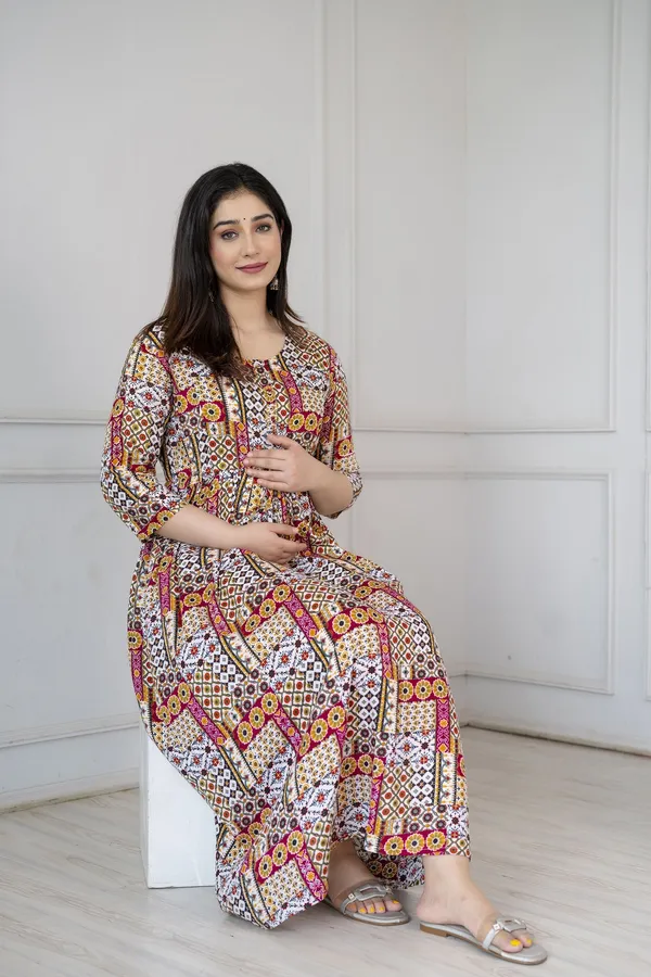 Multicolor_Viscose_Rayon_Printed_Maternity_Dress_For_Women