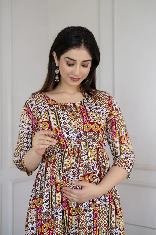 Multicolor_Viscose_Rayon_Printed_Maternity_Dress_For_Women