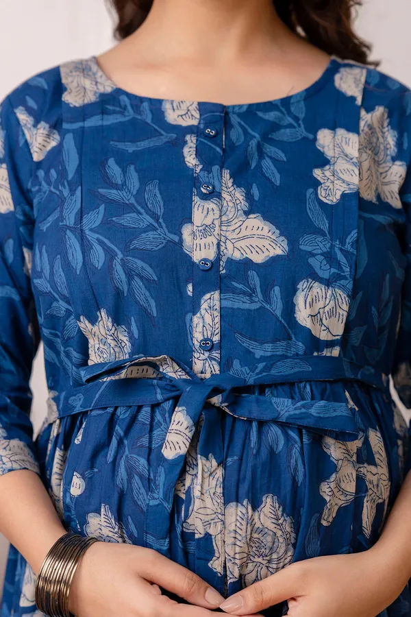 Blue_Pure_Cotton_Printed_Maternity_Dress_For_Women
