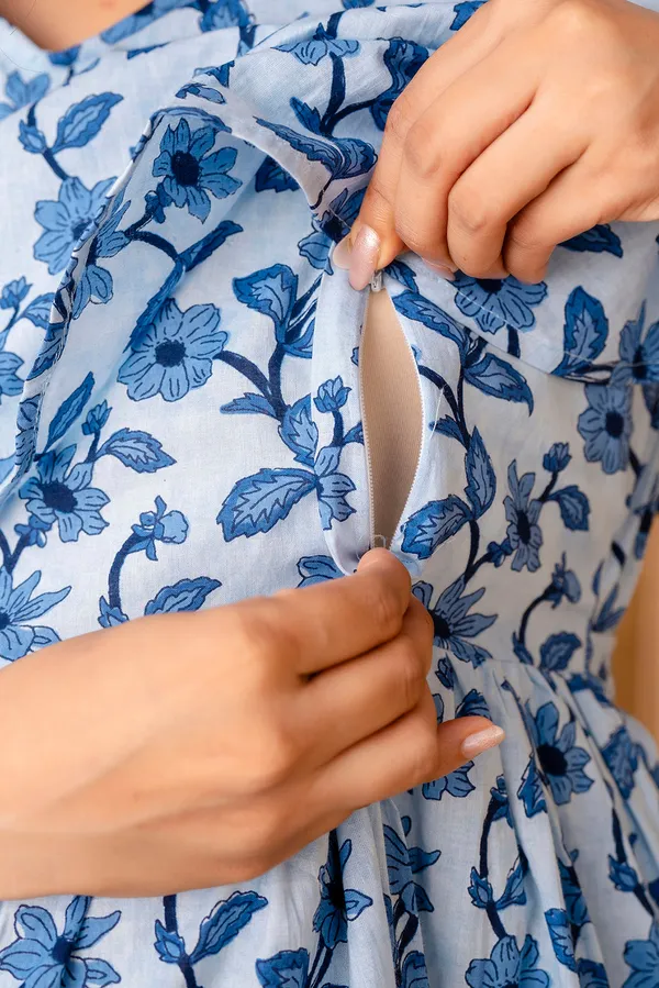 Blue_Pure_Cotton_Printed_Maternity_Dress_For_Women