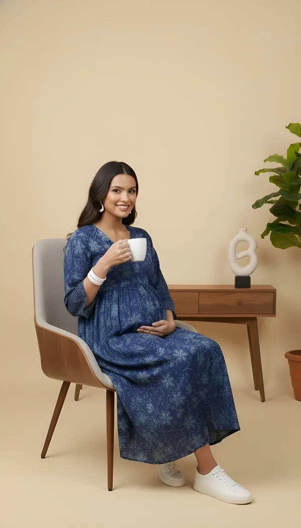 Blue_Pure_Cotton_Printed_Maternity_Dress_For_Women
