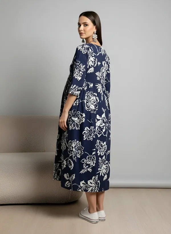 Blue_Pure_Cotton_Printed_Maternity_Dress_For_Women