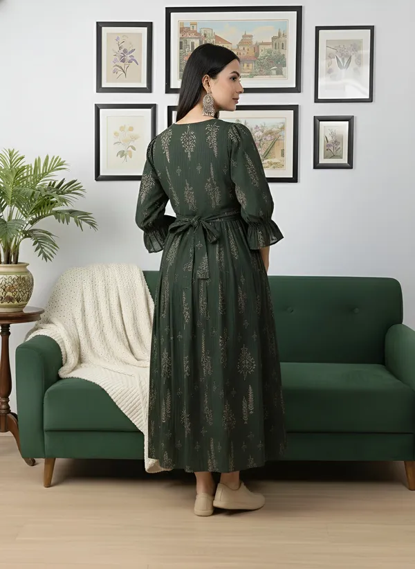 Green_Pure_Cotton_Printed_Maternity_Dress_For_Women