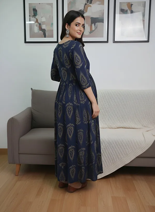 Blue_Pure_Cotton_Printed_Maternity_Dress_For_Women