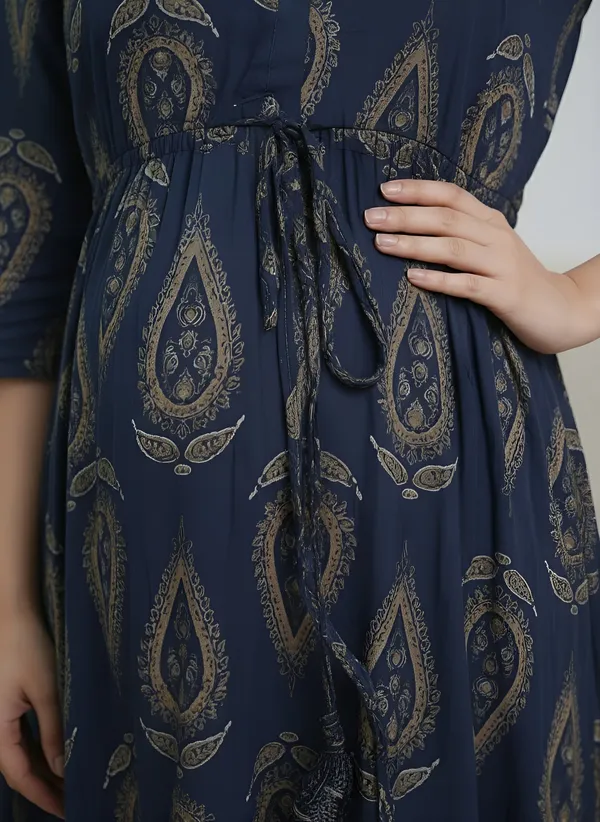 Blue_Pure_Cotton_Printed_Maternity_Dress_For_Women