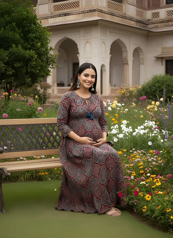 Maroon_Pure_Cotton_Printed_Maternity_Dress_For_Women