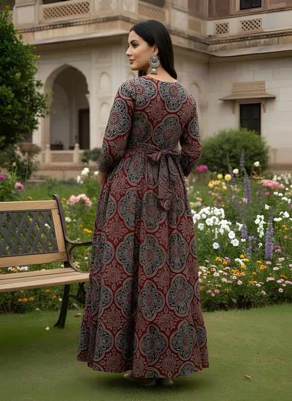 Maroon_Pure_Cotton_Printed_Maternity_Dress_For_Women