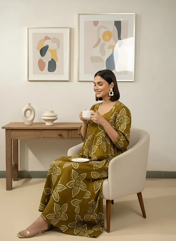Green_Pure_Cotton_Printed_Maternity_Dress_For_Women
