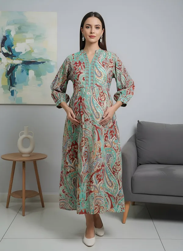 Multicolor_Pure_Cotton_Printed_Maternity_Dress_For_Women