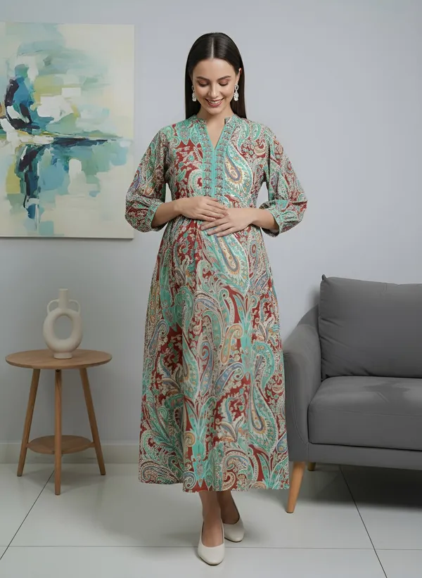 Multicolor_Pure_Cotton_Printed_Maternity_Dress_For_Women