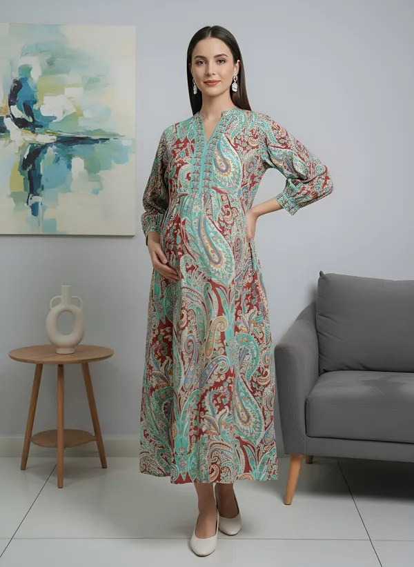Multicolor_Pure_Cotton_Printed_Maternity_Dress_For_Women