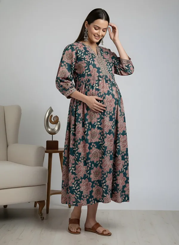 Multicolor_Pure_Cotton_Printed_Maternity_Dress_For_Women