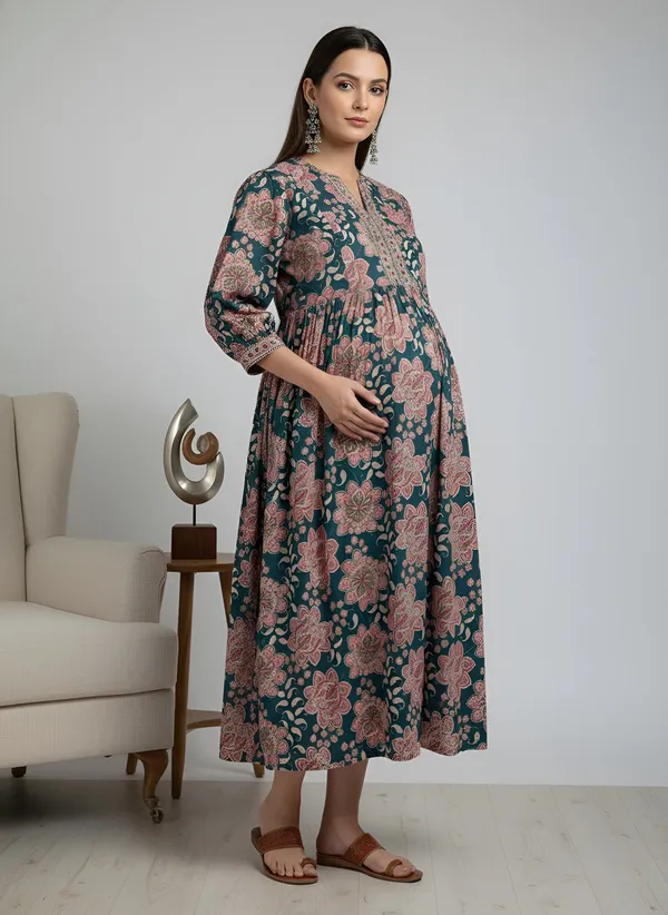 Multicolor_Pure_Cotton_Printed_Maternity_Dress_For_Women