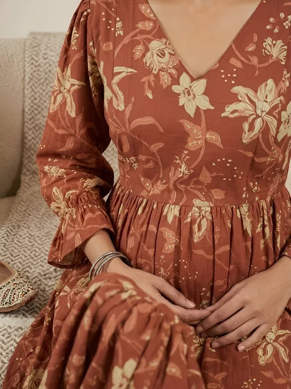 Orange_Pure_Cotton_Printed_Maternity_Dress_For_Women