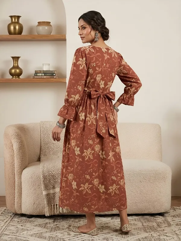 Orange_Pure_Cotton_Printed_Maternity_Dress_For_Women