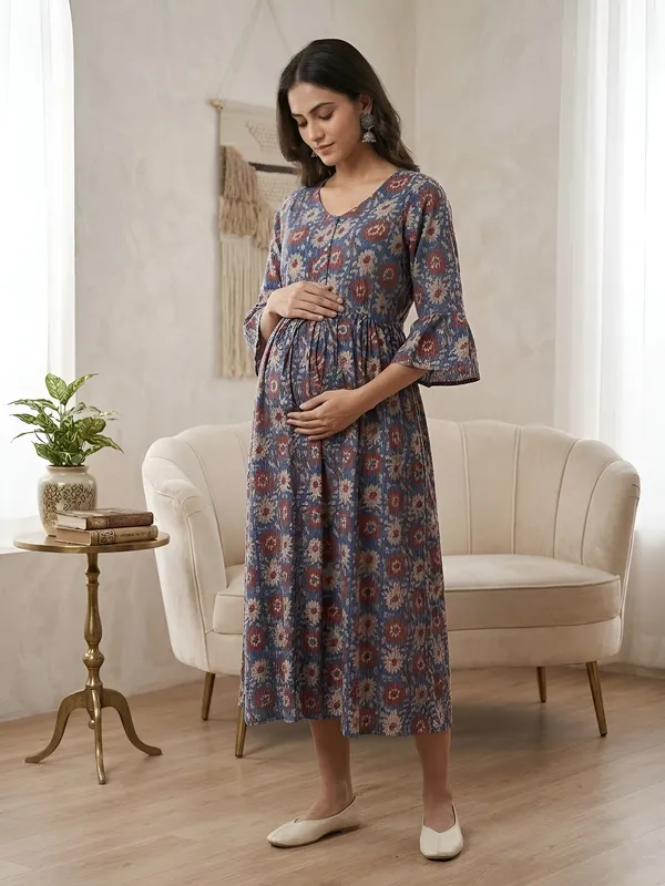 Multicolor_Pure_Cotton_Printed_Maternity_Dress_For_Women