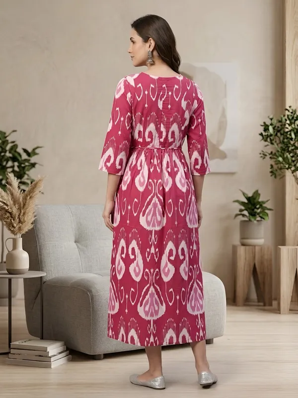 Pink_Pure_Cotton_Printed_Maternity_Dress_For_Women