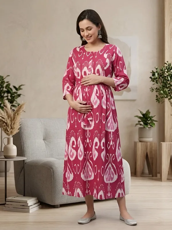 Pink_Pure_Cotton_Printed_Maternity_Dress_For_Women