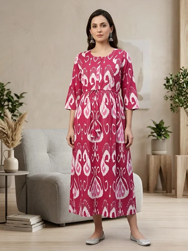 Pink_Pure_Cotton_Printed_Maternity_Dress_For_Women