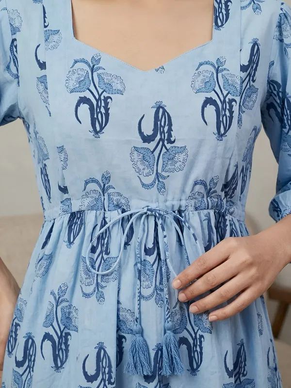 Blue_Pure_Cotton_Printed_Maternity_Dress_For_Women