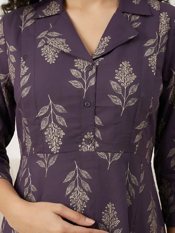 Purple_Pure_Cotton_Printed_Maternity_Dress_For_Women
