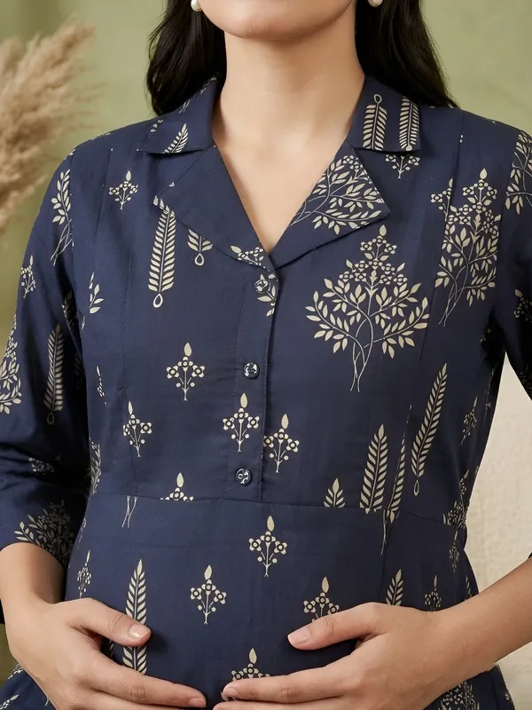 Blue_Pure_Cotton_Printed_Maternity_Dress_For_Women