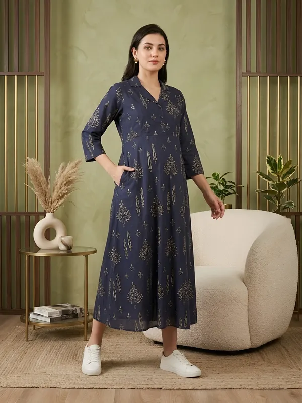 Blue_Pure_Cotton_Printed_Maternity_Dress_For_Women