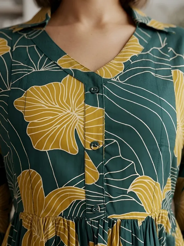 Green_Pure_Cotton_Printed_Maternity_Dress_For_Women