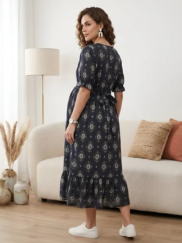 Black_Pure_Cotton_Printed_Maternity_Dress_For_Women