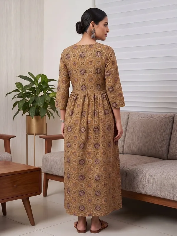 Mustard_Pure_Cotton_Printed_Maternity_Dress_For_Women