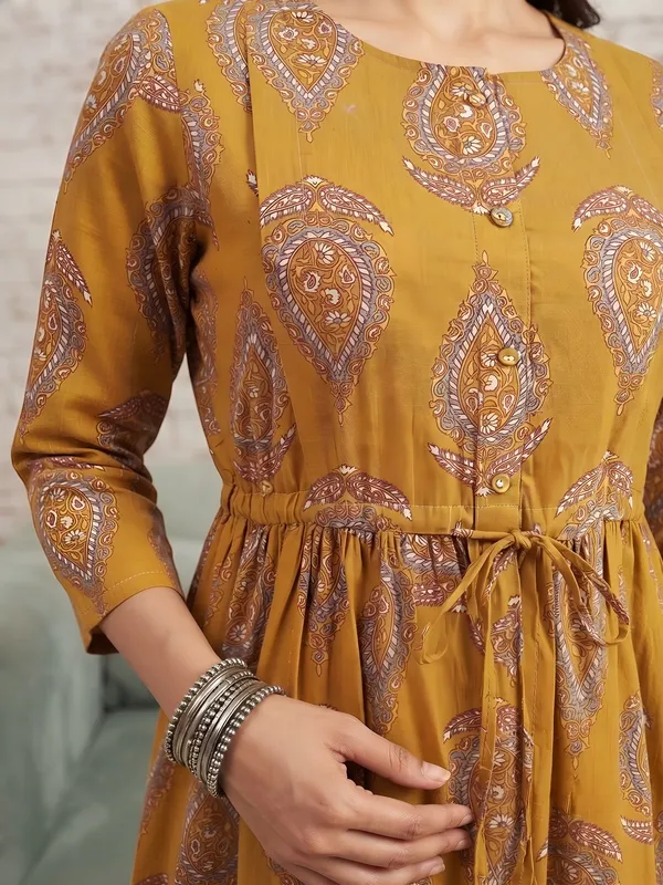 Mustard_Pure_Cotton_Printed_Maternity_Dress_For_Women