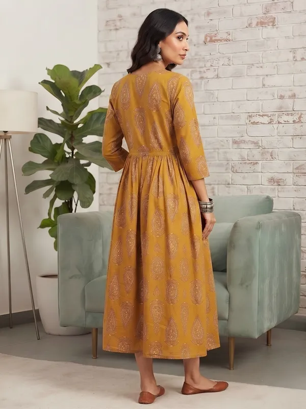 Mustard_Pure_Cotton_Printed_Maternity_Dress_For_Women