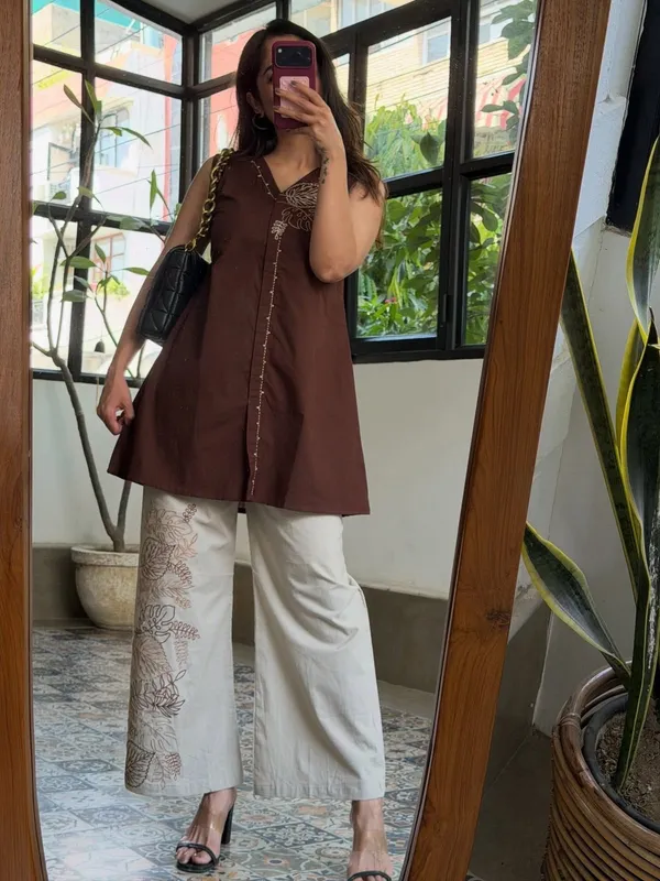 Floral_Embroidered_Pure_Cotton_Coller_Neck_Co-Ord_Set