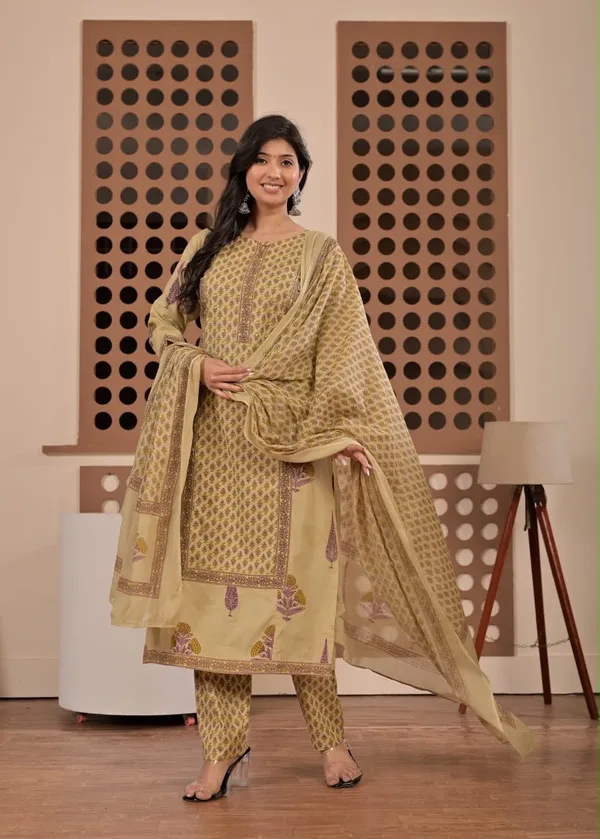 Floral_Printed_Pure_Cotton_Round_Neck_Kurta_Trouser_&_Dupatta_Set