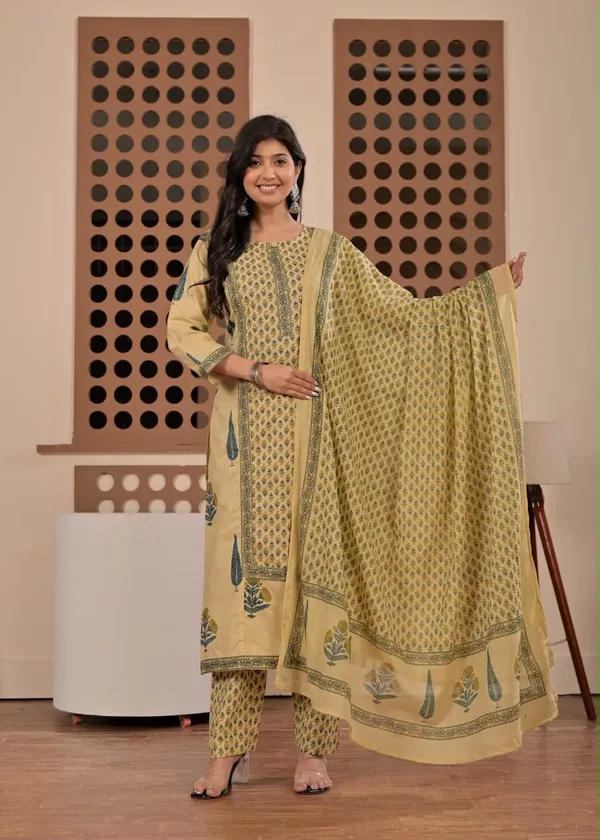 Floral_Printed_Pure_Cotton_Round_Neck_Kurta_Trouser_&_Dupatta_Set