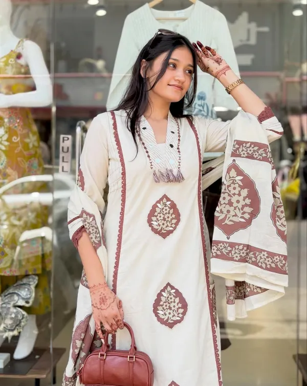 Floral_Embroidered_Pure_Cotton_V_Neck_Kurta_Trouser_&_Dupatta_Set